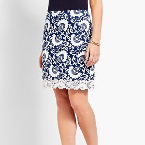 Talbots Lace-Trimmed Woodblock Floral Stretch Cotton Canvas Skirt